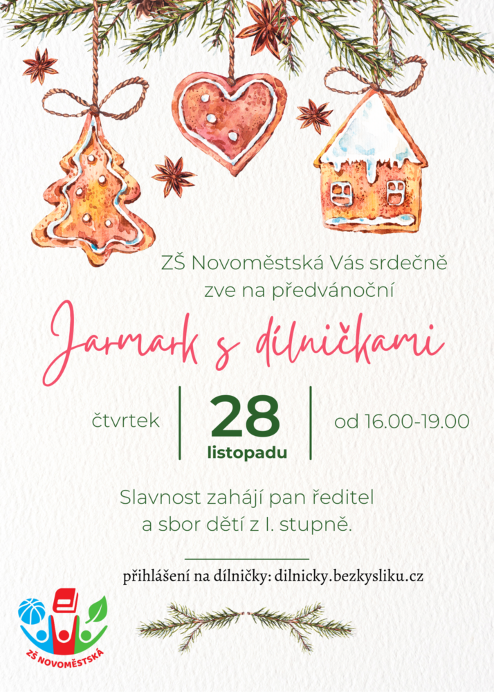 Srdečně Vás zveme na předvánoční jarmark a dílničky ve čtvrtek 28.11.2024 16-19 hod.