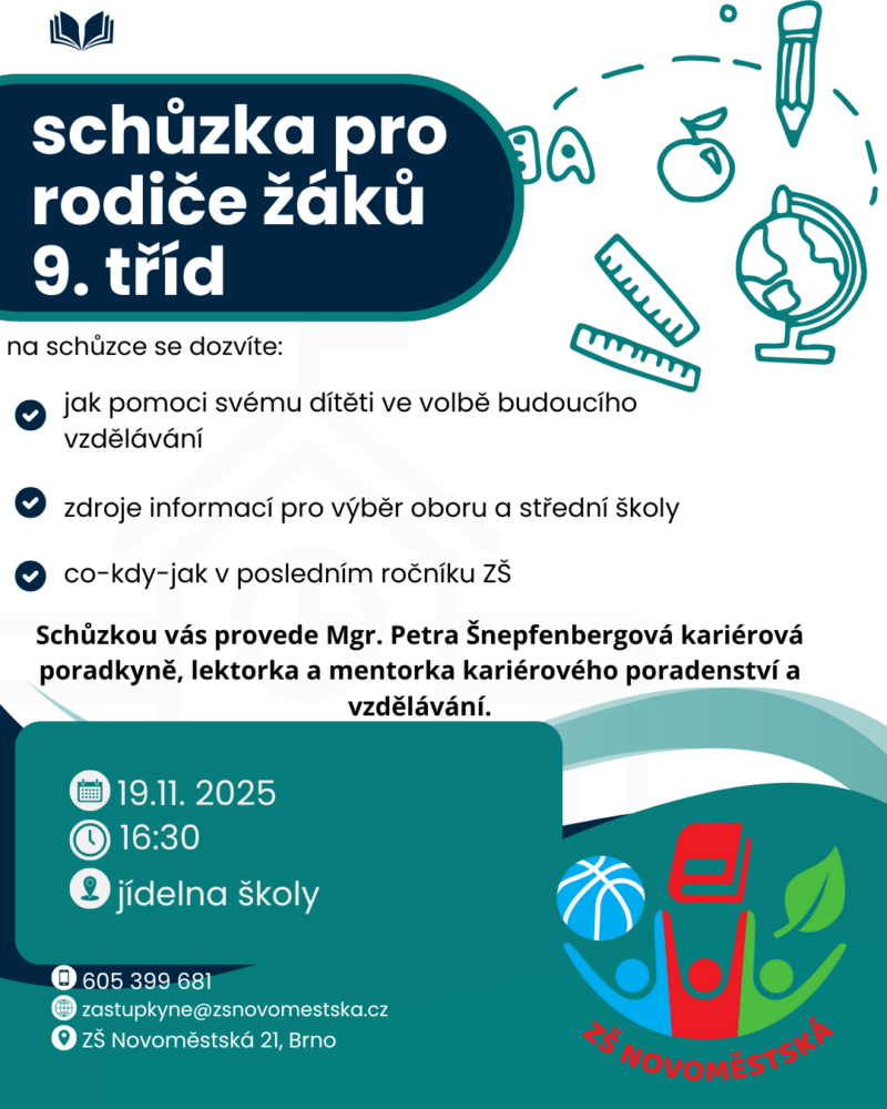 Schůzka pro rodiče žáků 9. tříd, 19.11.2025 v 16:30