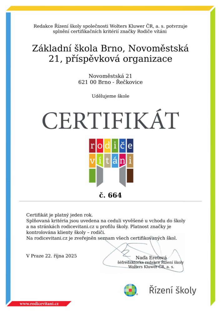 obnovení certifikace Rodiče vítáni